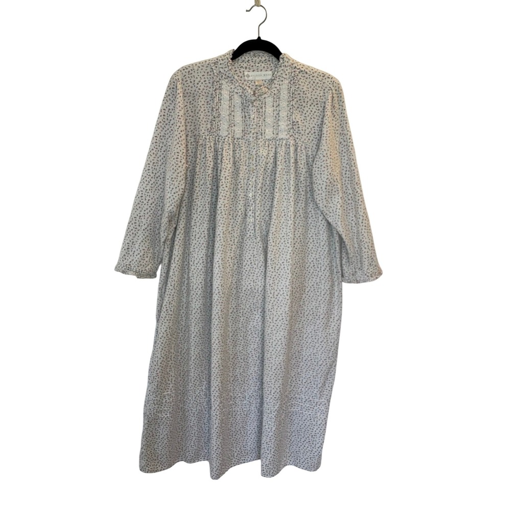 Eileen West Nightgown Medium White Floral Lace Pintuck Long Sleeve Cottage